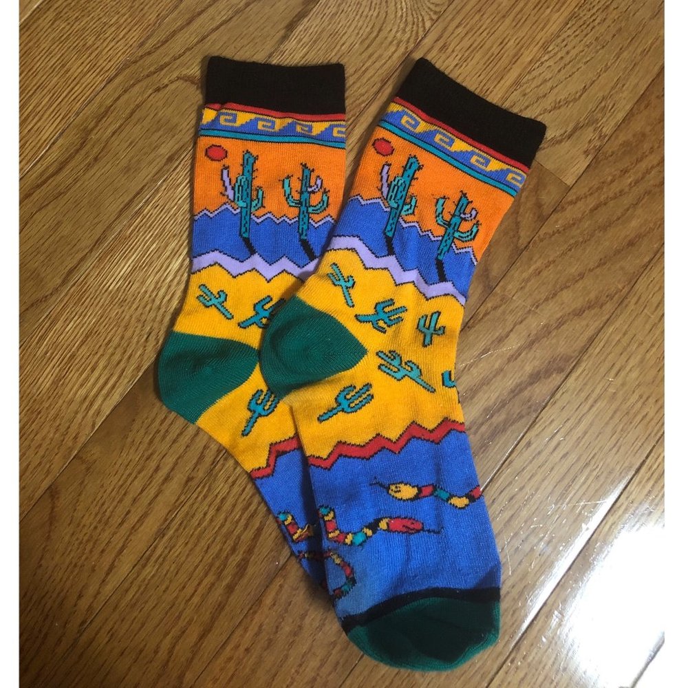 Orange, Blue, & Green Desert Cactus & Snake Socks